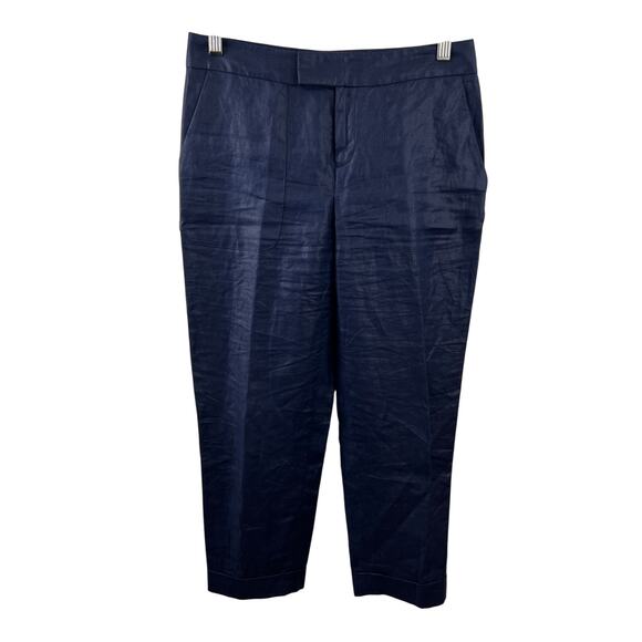 Rag & Bone Deep Navy Blue Crop Cuffed Linen Beach Pants Casual Career Work 2 - Picture 1 of 8
